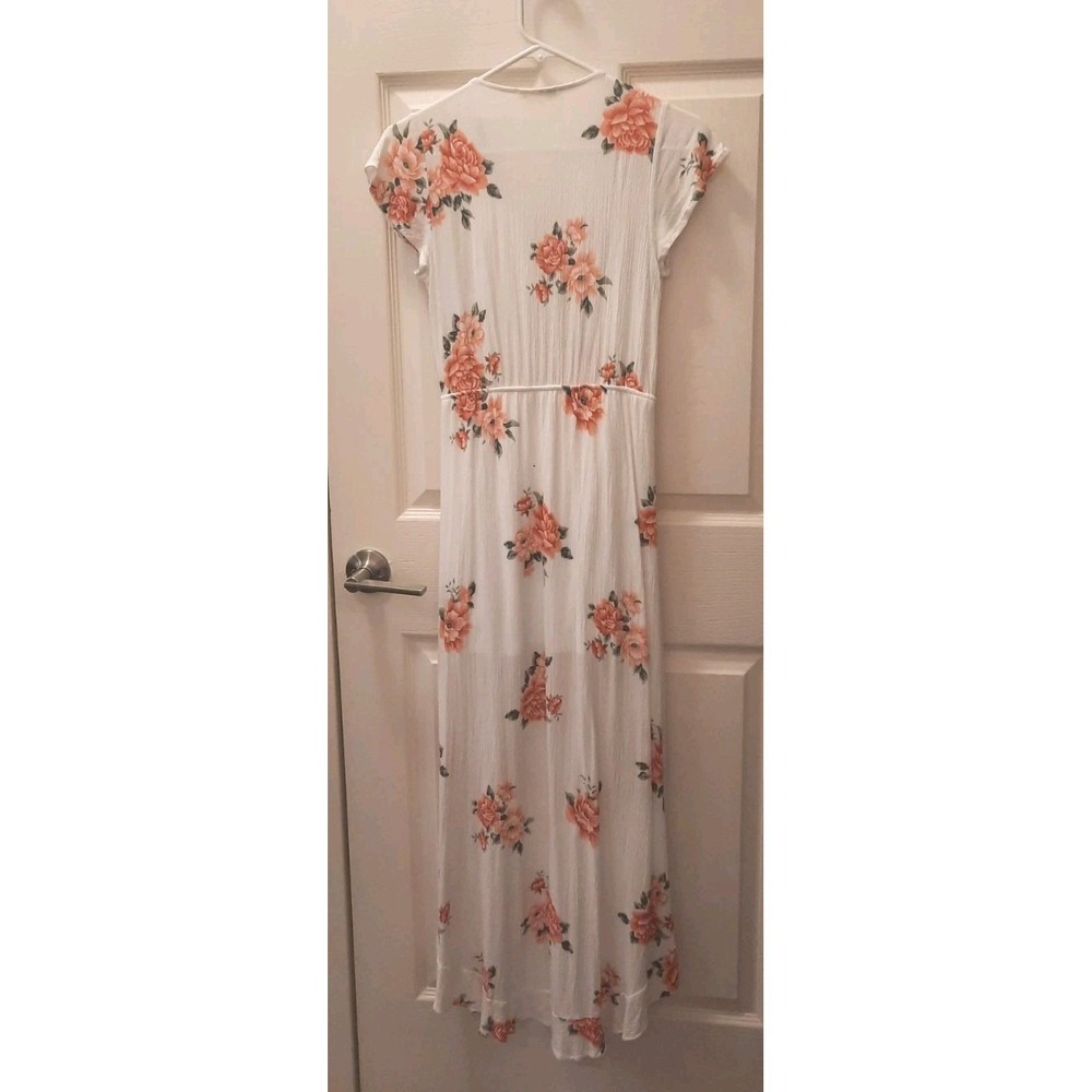 Altar'd State Cream Floral Wrap Midi Dress with Coral Blooms - Picture 4 of 11